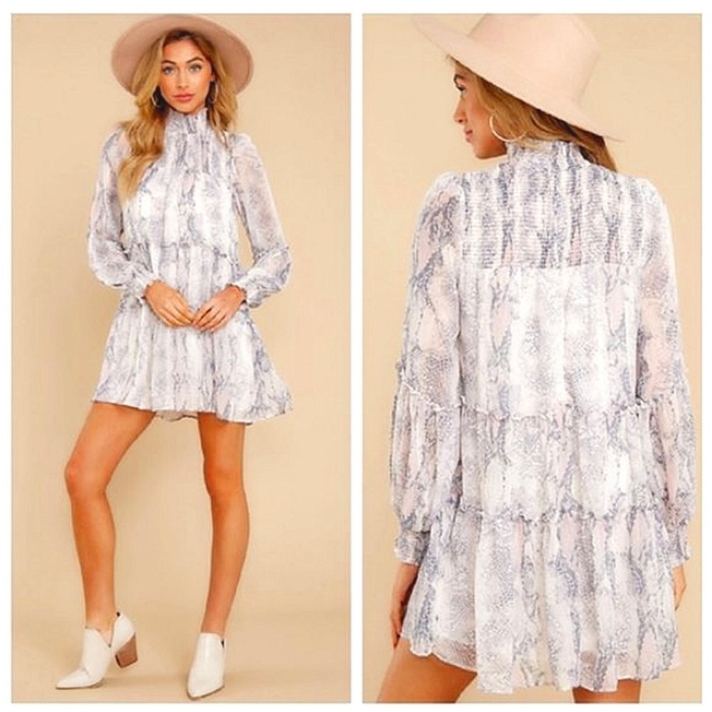 Okivaceous Reptile Long-sleeve Mini Dress